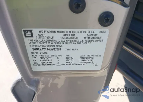 2004 Chevrolet Avalanche 1500 from USA, damaged, VIN 3GNEK12T14G205297